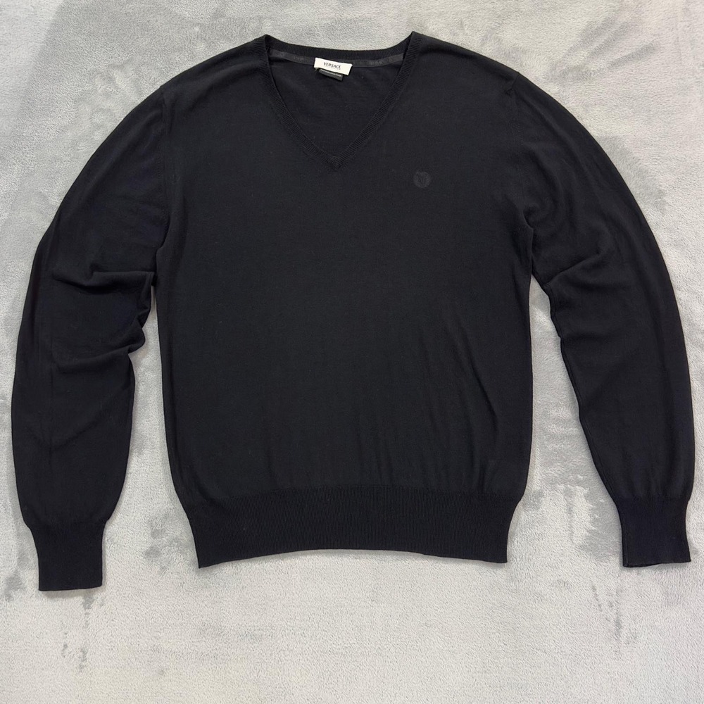 Versace Collection Mens Black V Neck 100% Cotton Knit Sweater Tagged XL (Read)*‎
